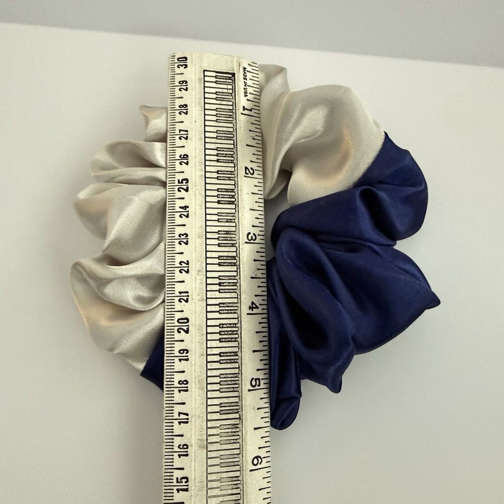 Luxury Blue/ Silver Satin Scrunchie Handmade – Hair Accessory - Picture 11 of 16
